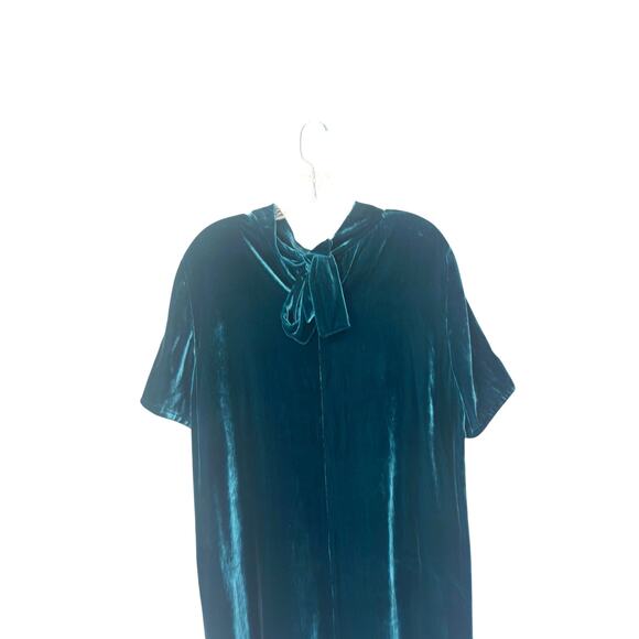 Eileen Fisher Green Short Sleeve Velvet Mock Neck Knee Length Dress Medium - Picture 8 of 14